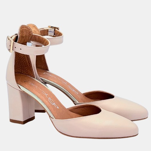 Beżowe czółenka na słupku 7 cm ze skóry naturalnej | PRESTIGE – eleganckie buty damskie