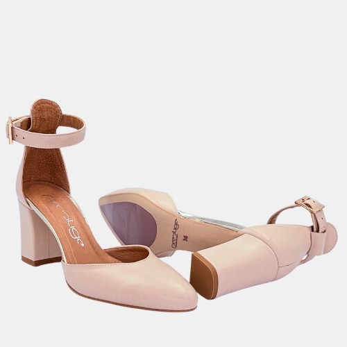 Beżowe czółenka na słupku 7 cm ze skóry naturalnej | PRESTIGE – eleganckie buty damskie