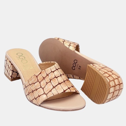 Beżowe klapki skórzane na klocku AGA – eleganckie i wygodne obuwie damskie 4,5 cm