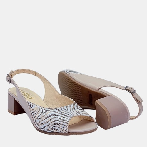 Beżowe sandały skórzane PESCO z motywem zebry – na średnim klocku 4 cm