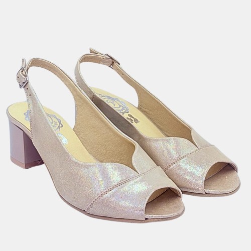 Beżowe sandały skórzane KORZENIOWSKI z satynowym połyskiem – klocek 5 cm