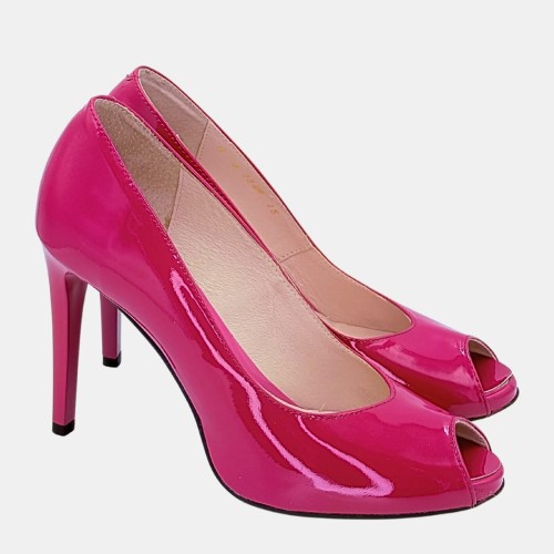 Eleganckie szpilki fuksja na podsuwce BRAVO MODA – skóra lakierowana, obcas 9,5 cm