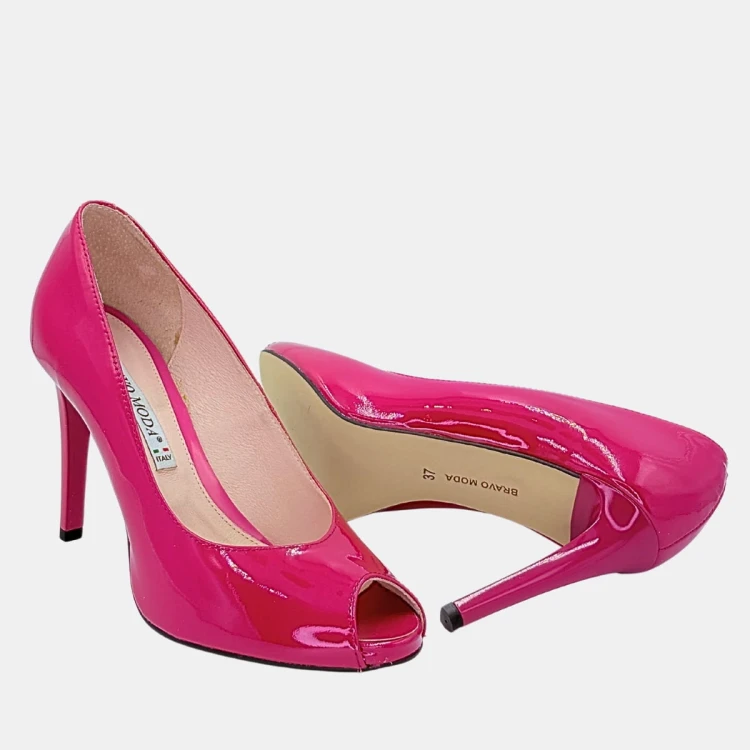 Eleganckie szpilki fuksja na podsuwce BRAVO MODA – skóra lakierowana, obcas 9,5 cm
