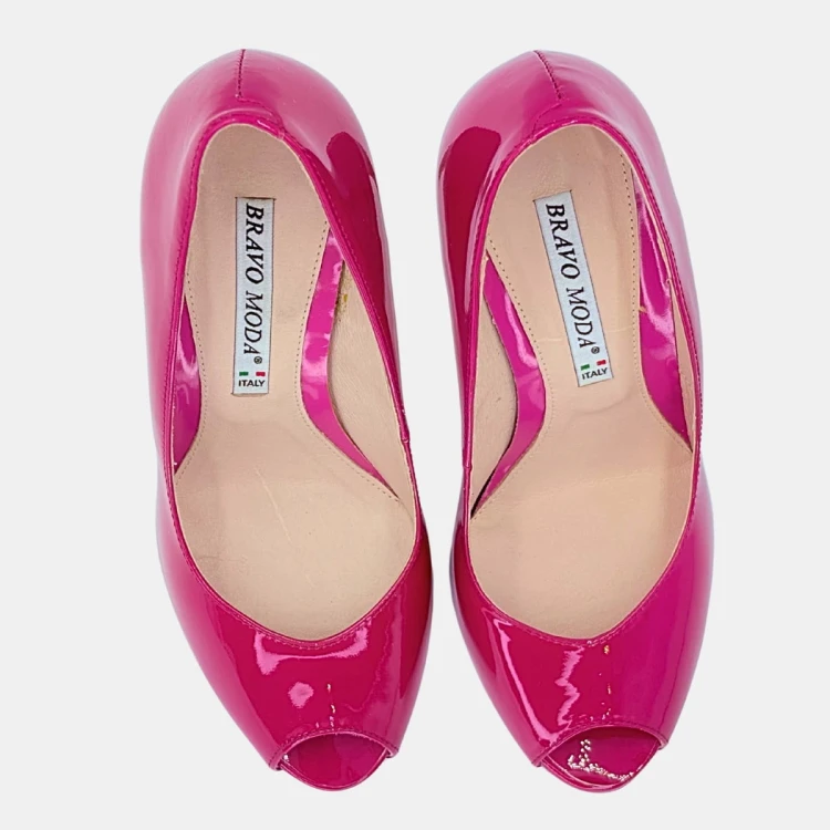 Eleganckie szpilki fuksja na podsuwce BRAVO MODA – skóra lakierowana, obcas 9,5 cm