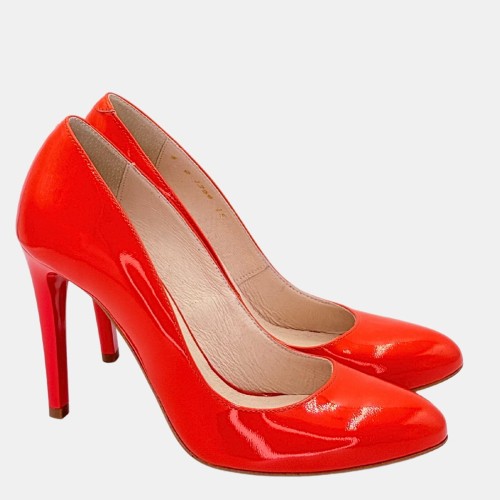 Eleganckie szpilki pomarańczowe BRAVO MODA – skóra lakierowana, obcas 9 cm