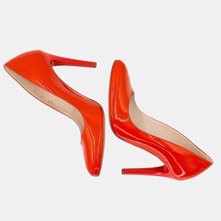 Eleganckie szpilki pomarańczowe BRAVO MODA – skóra lakierowana, obcas 9 cm