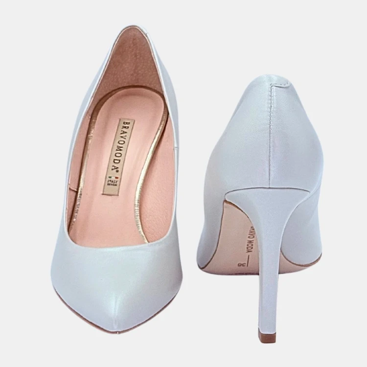 Perłowe szpilki skórzane BRAVO MODA – elegancja i komfort na 9 cm obcasie