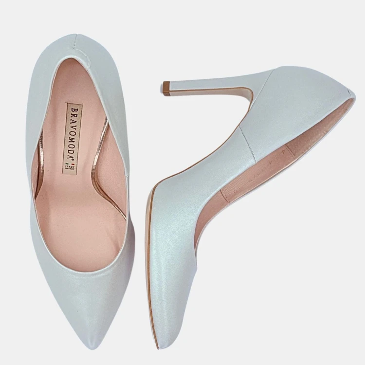 Perłowe szpilki skórzane BRAVO MODA – elegancja i komfort na 9 cm obcasie