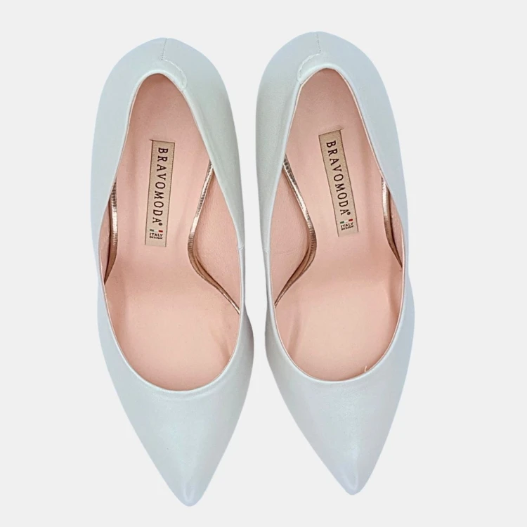 Perłowe szpilki skórzane BRAVO MODA – elegancja i komfort na 9 cm obcasie