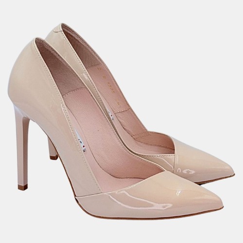 Eleganckie szpilki pudrowy róż lakierowane – skóra naturalna 10,5 cm BRAVO MODA