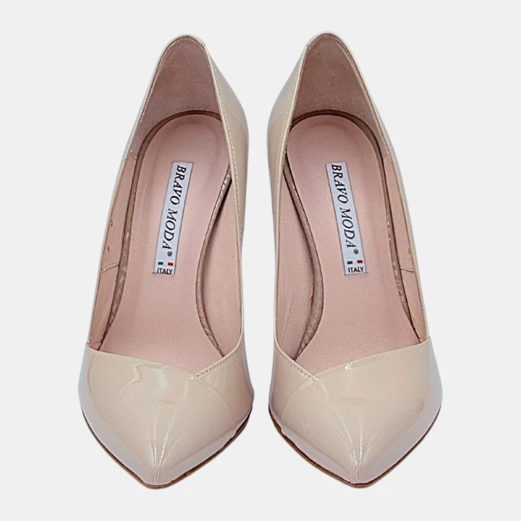 Eleganckie szpilki pudrowy róż lakierowane – skóra naturalna 10,5 cm BRAVO MODA