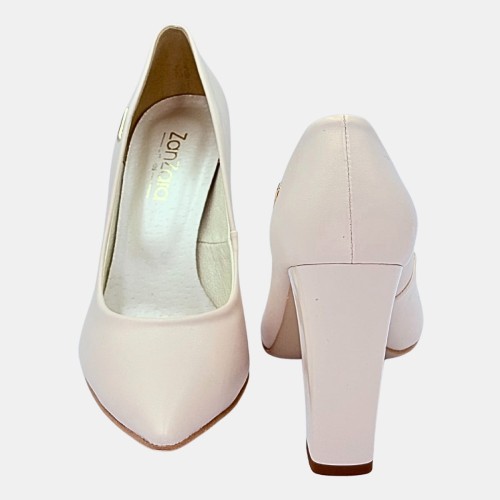 Czółenka ZAN ZARA jasny beż lico słupek 9,5 cm