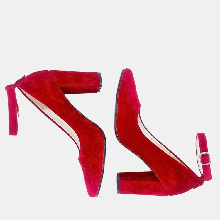 Czerwone czółenka Zan Zara zamszowe na slupku 9 cm z paskiem