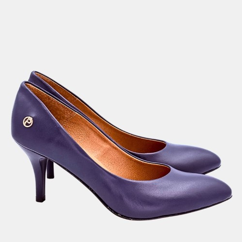 Granatowe czółenka na szpilce 7,5 cm ze skóry naturalnej – PRESTIGE