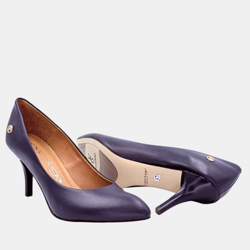 Granatowe czółenka na szpilce 7,5 cm ze skóry naturalnej – PRESTIGE