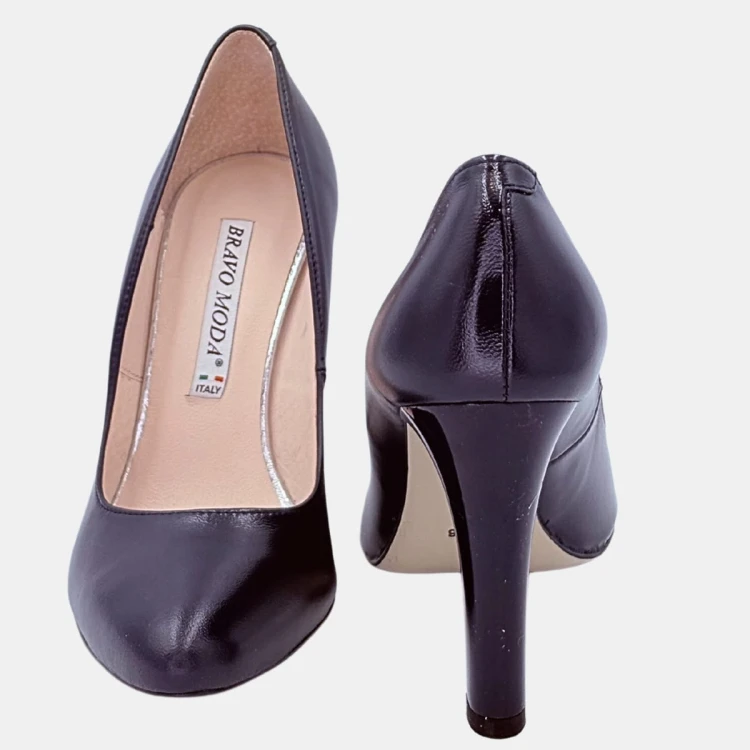 Granatowe czółenka na szpilce 9 cm ze skóry naturalnej – BRAVO MODA