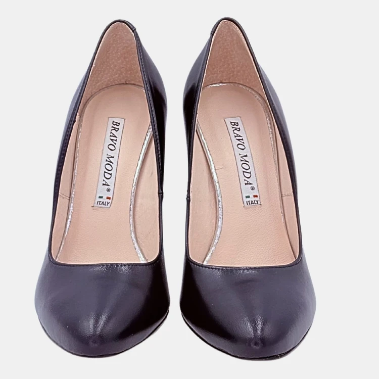 Granatowe czółenka na szpilce 9 cm ze skóry naturalnej – BRAVO MODA
