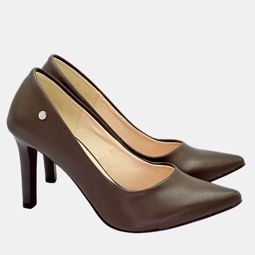 Oliwkowe czółenka na szpilce ze skóry ekologicznej – Zan Zara