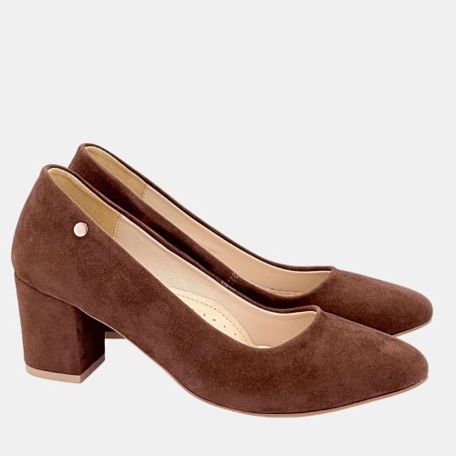 Ciemnobrązowe czółenka Zan Zara – zamszowa ekoskóra, obcas 6 cm