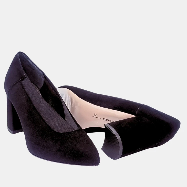 Czarne czółenka zamszowe BRAVO MODA – obcas 7 cm, gumka w cholewce