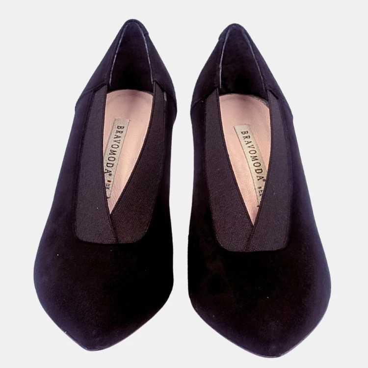 Czarne czółenka zamszowe BRAVO MODA – obcas 7 cm, gumka w cholewce
