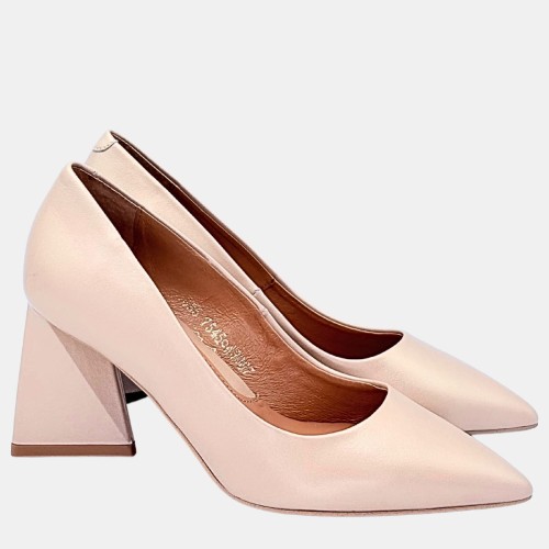 Jasnozłote czółenka VISCONI – skóra licowa, trójkątny obcas 7,5 cm