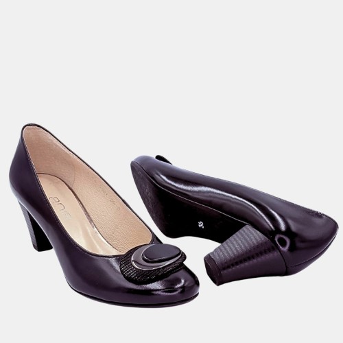 Czarne czółenka ANIS – skóra licowa, ozdoba, słupek 5,5 cm