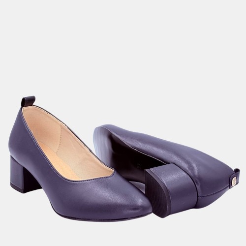 Granatowe czółenka ZAN ZARA – licowa ekoskóra, klocek 4 cm, wcięcie