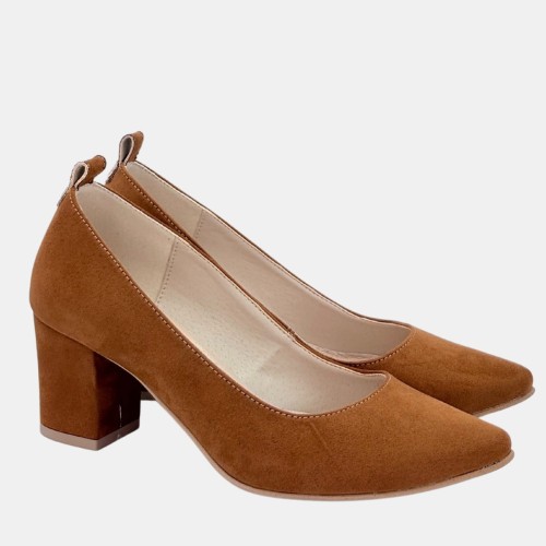 Rude czółenka ZAN ZARA – zamszowa ekoskóra, klocek 6 cm, szpic