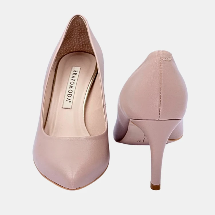 Beżowe szpilki BRAVO MODA – skóra naturalna, obcas 7 cm, szpic