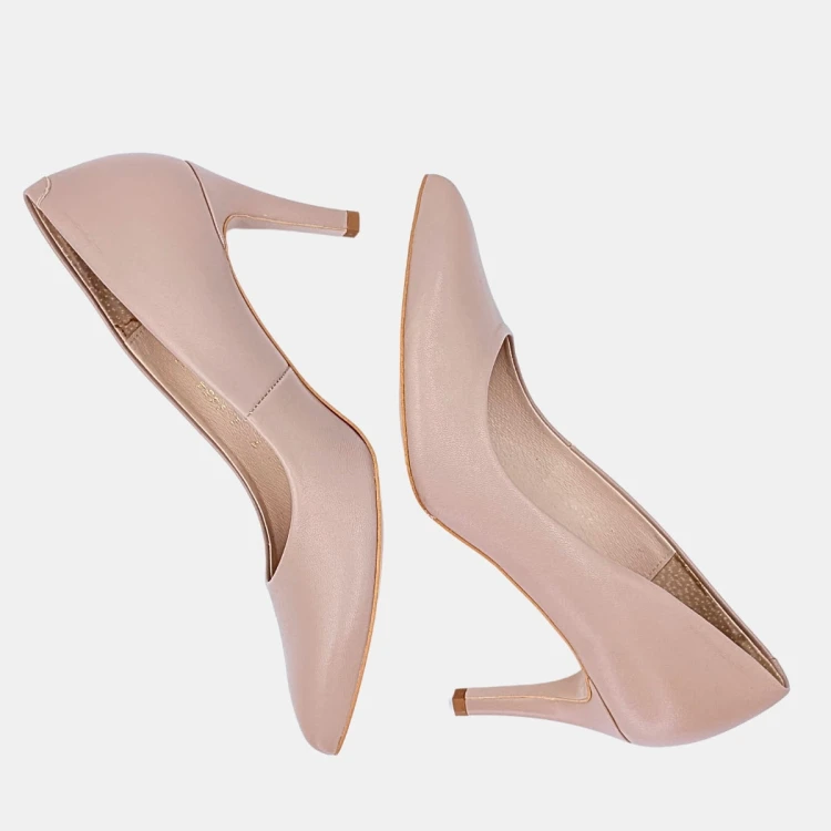 Beżowe szpilki BRAVO MODA – skóra naturalna, obcas 7 cm, szpic