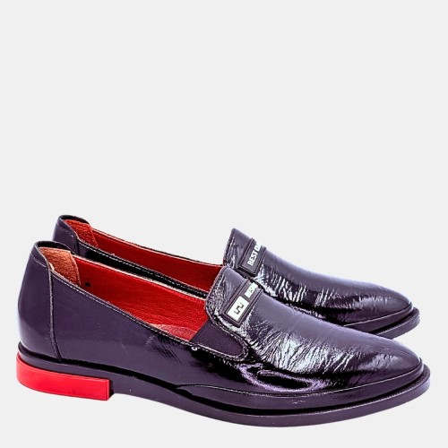 Półbuty damskie BOCCATO – skóra lakierowana, gumka, czerwony obcas 1,5 cm