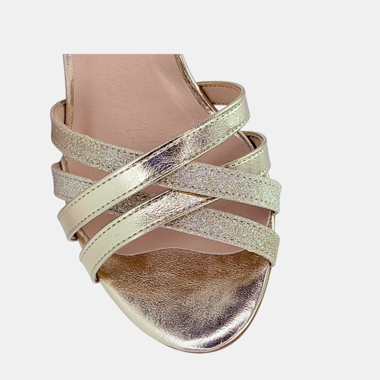 Złote Sandały Damskie STYLOWA PARA – Skóra Naturalna, Szpilka 10 cm