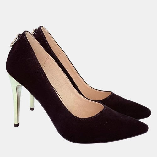 Czarne Szpilki Damskie z Złotą Szpilką i Ozdobą - STYLOWA PARA