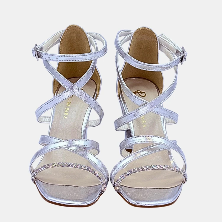 Srebrne sandały damskie z cyrkoniowym paskiem – STYLOWA PARA