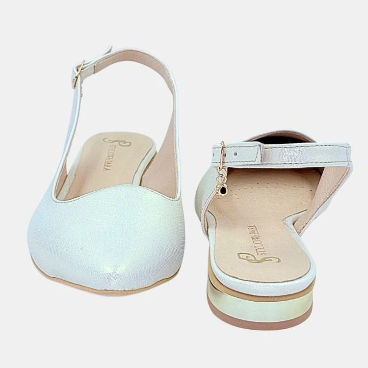 Czółenka damskie STYLOWA PARA jasne złoto z odkrytą piętą, niski obcas