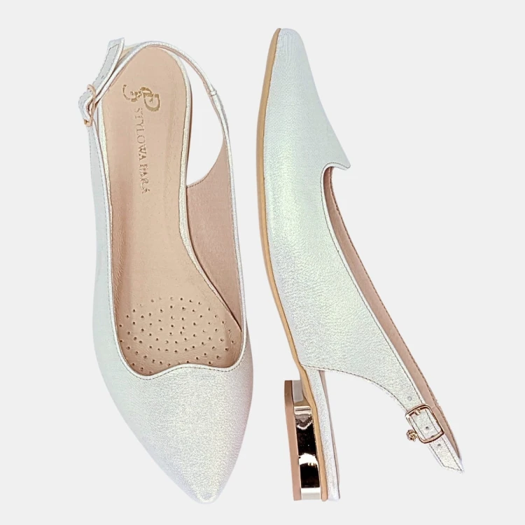 Czółenka damskie STYLOWA PARA jasne złoto z odkrytą piętą, niski obcas