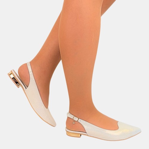 Czółenka damskie STYLOWA PARA jasne złoto z odkrytą piętą, niski obcas