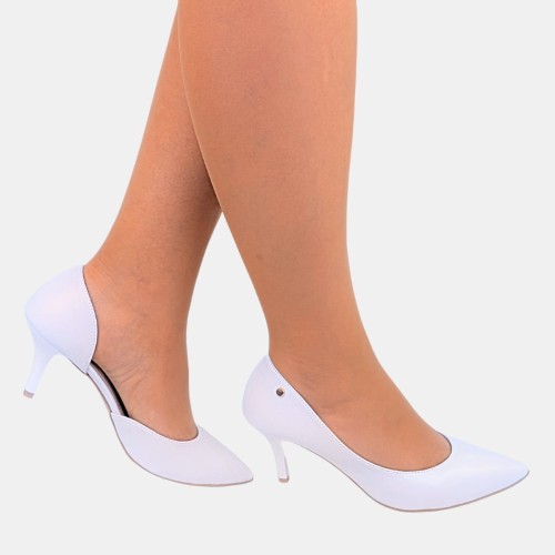 Ślubne czółenka damskie STYLOWA PARA białe, szpilka 7 cm, skórzana wkładka