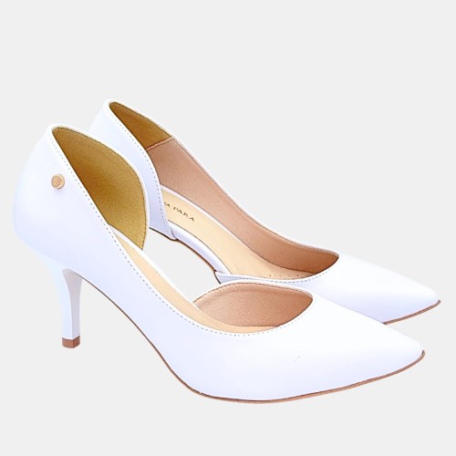 Ślubne czółenka damskie STYLOWA PARA białe, szpilka 7 cm, skórzana wkładka