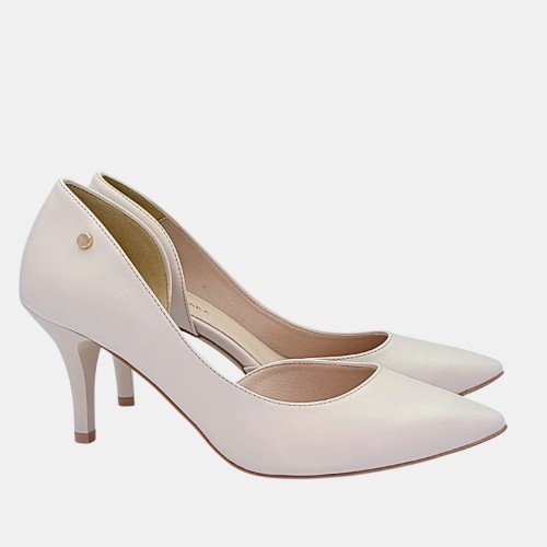 Czółenka damskie STYLOWA PARA jasno beżowe, szpilka 7 cm, skórzana wkładka