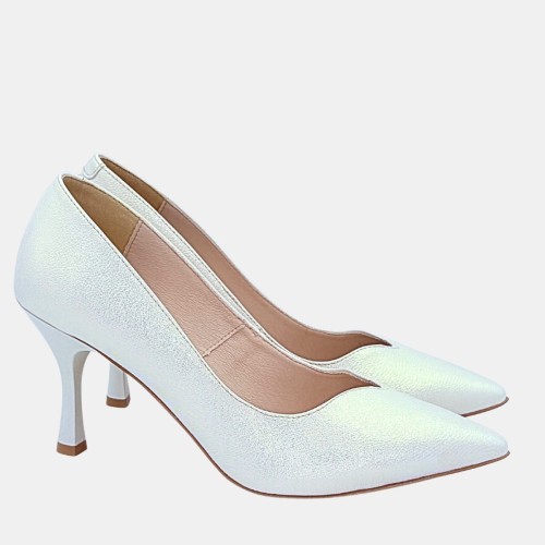 Czółenka Damskie STYLOWA PARA Złote z Perłowym Połyskiem na Szpilce 7,5 cm