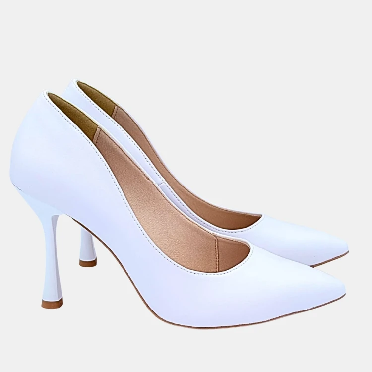 Ślubne szpilki damskie STYLOWA PARA – białe, 9 cm, klasyczne, naturalna wkładka