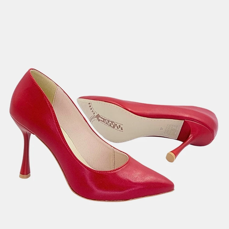 Czerwone szpilki damskie STYLOWA PARA – klasyczne, skóra eco, obcas 9 cm