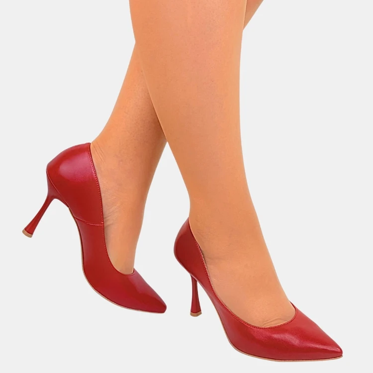 Czerwone szpilki damskie STYLOWA PARA – klasyczne, skóra eco, obcas 9 cm