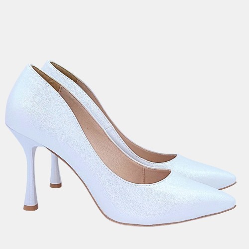 Ślubne srebrne szpilki STYLOWA PARA – klasyczne z perłowym połyskiem, obcas 9 cm