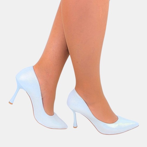 Ślubne srebrne szpilki STYLOWA PARA – klasyczne z perłowym połyskiem, obcas 9 cm