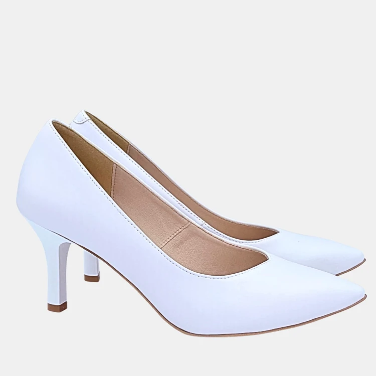Klasyczne białe ślubne szpilki damskie STYLOWA PARA , obcas 7,5 cm