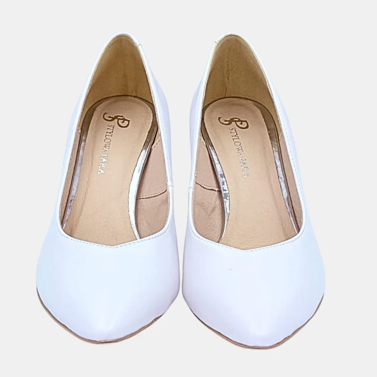 Klasyczne białe ślubne szpilki damskie STYLOWA PARA , obcas 7,5 cm