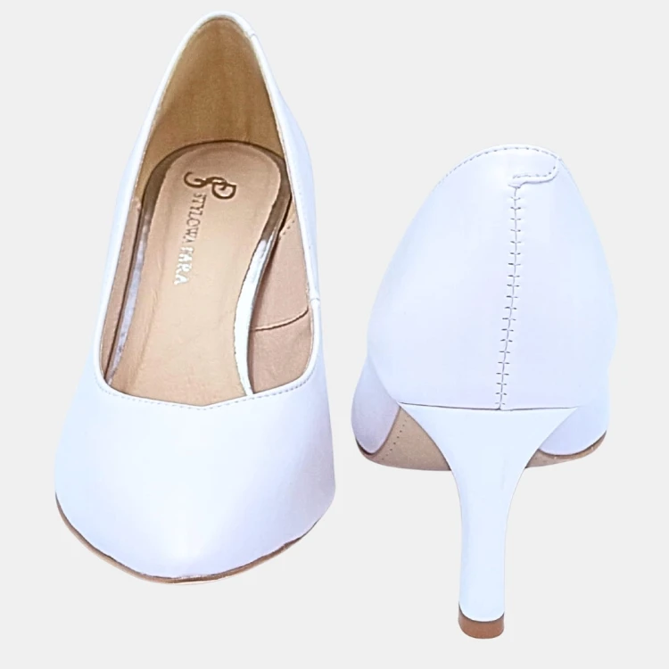 Klasyczne białe ślubne szpilki damskie STYLOWA PARA , obcas 7,5 cm